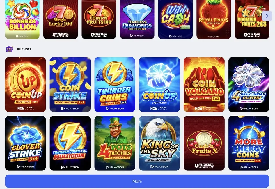 Seção de slots do Glory Casino Brasil com jogos Hold and Win